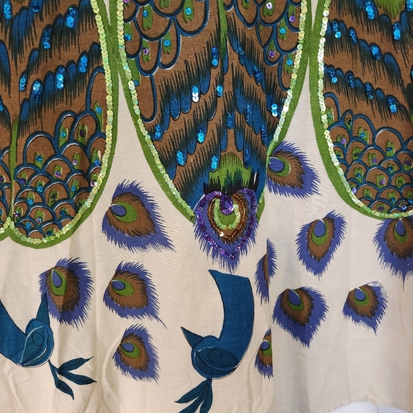 Vintage Peacock A-Line Midi Skirt Sequins Embellished Size XL New Deadstock 90s - Picture 4 of 12